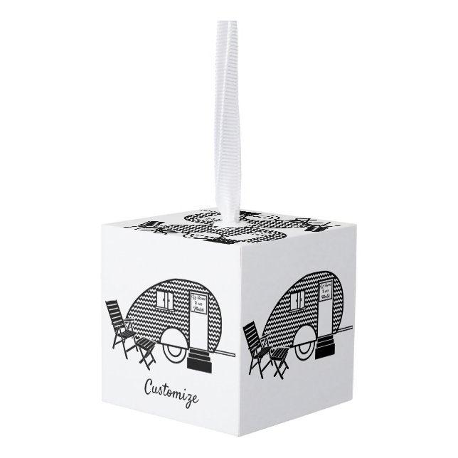 Tiny Teardrop Trailer Thunder_Cove Cube Ornament (Back Angled)