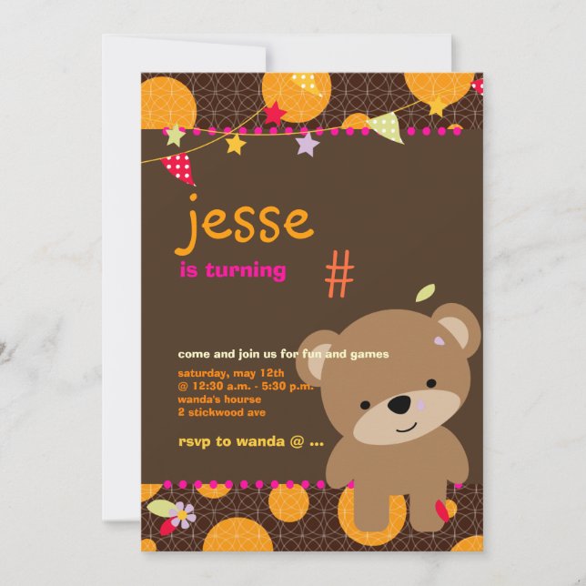 Tiny Teddy Bear Personalized Party Invitation (Front)