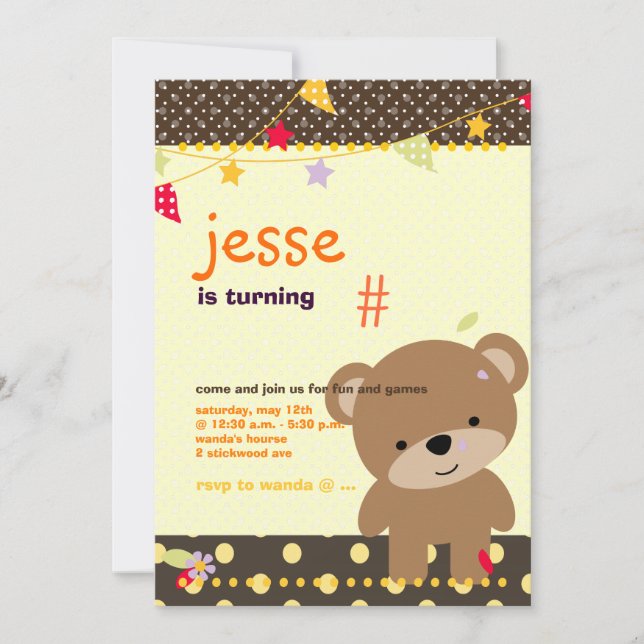Tiny Teddy Bear Personalized Party Invitation (Front)