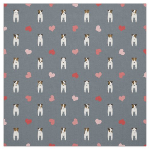 Tiny terriers Jack Russell red pink hearts pattern Fabric