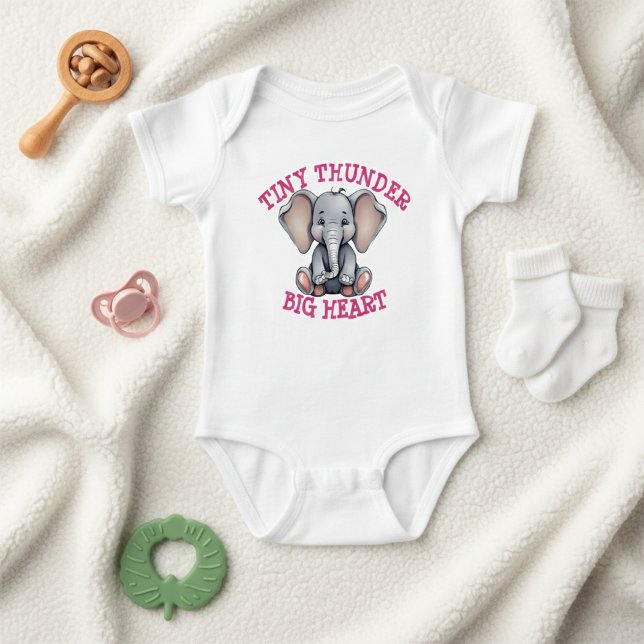 Tiny Thunder Big Heart Cute Elephant Baby Bodysuit (Creator Uploaded)