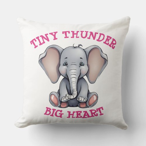 Tiny Thunder Big Heart Elephant Throw Pillow