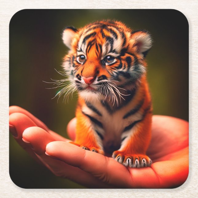 Tiny Tiger Square Paper Coaster (Front)