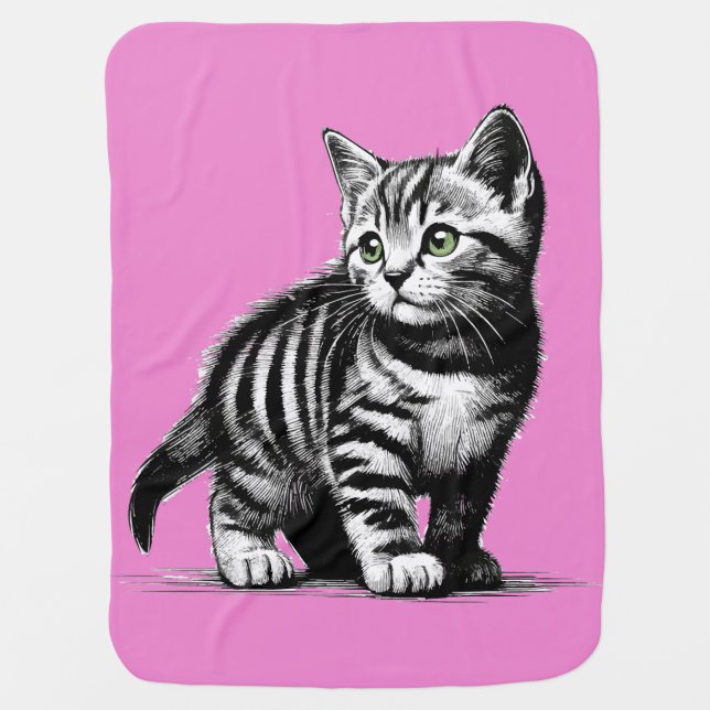 Tiny Tiger - Whiskered Wonder Illustration Baby Blanket (Front)