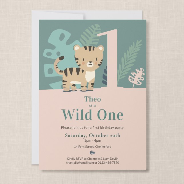 Tiny Tiger Wild One First Birthday Invitation (Tiny Tiger - Wild One First Birthday Invitation)