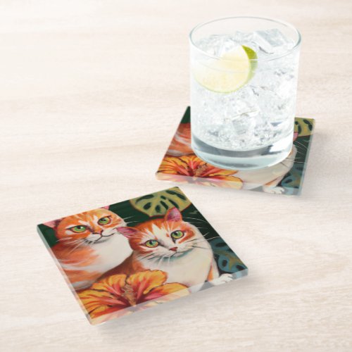 Tiny tigers _ tabby cat art glass coaster