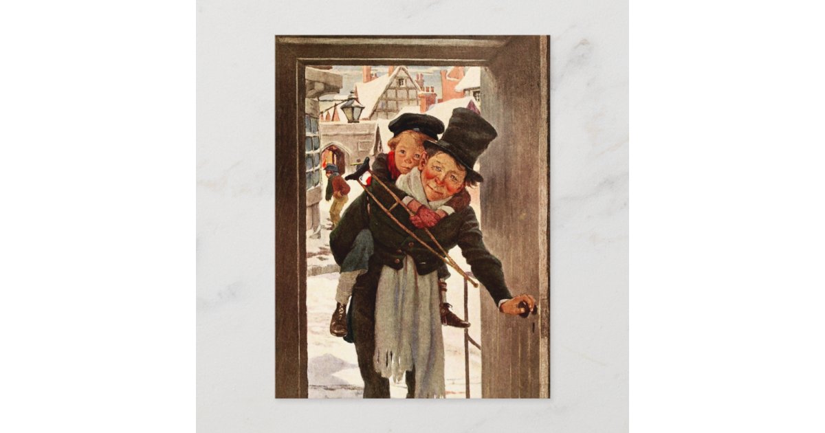 Tiny Tim And Bob Cratchit On Christmas Day Holiday Postcard