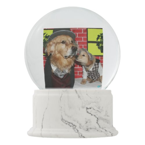 Tiny Tim with Scrooge in a Golden Christmas Carol Snow Globe