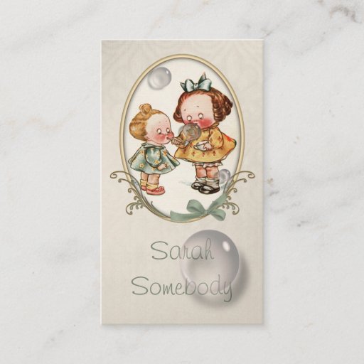 Customizable Tiny Toddlers Vintage Illustration Profile Card Business Card Template