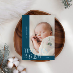 Tiny Toes Big Joy Teal Photo Birth Announcement