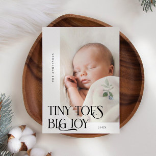 Tiny Toes Big Joy White Photo Birth Announcement