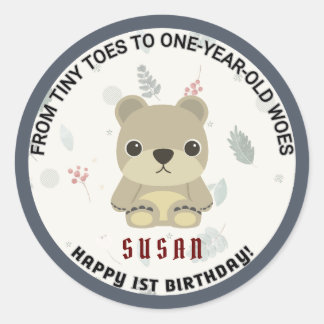 Tiny Toes: Happy 1st Birthday Round Sticker