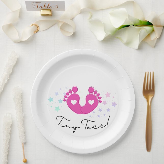Tiny Toes Pink Baby Shower Paper Plates (Wedding)
