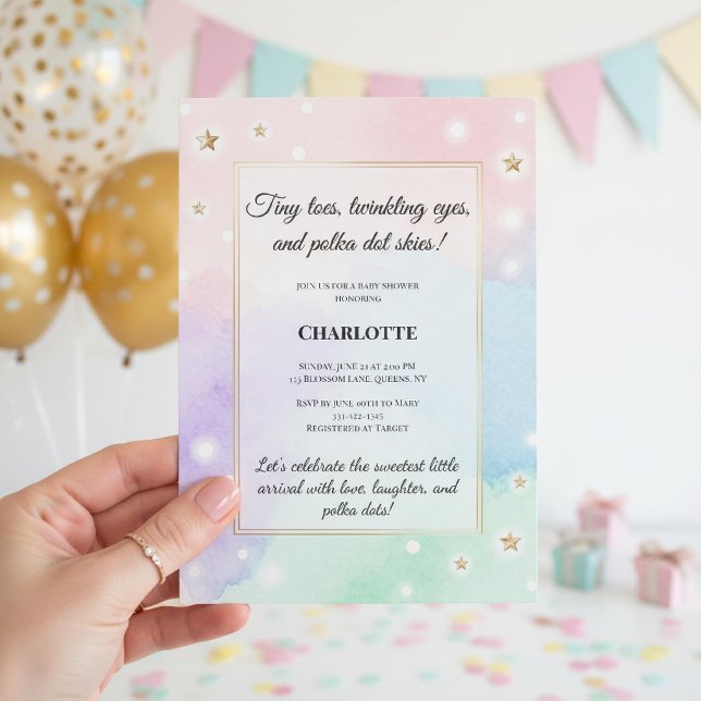 Tiny Toes Polka Dot Baby Shower Luxury Pastel  Invitation (Creator Uploaded)