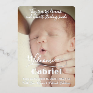 Tiny Toes Silver Foil Birth Announcement Card