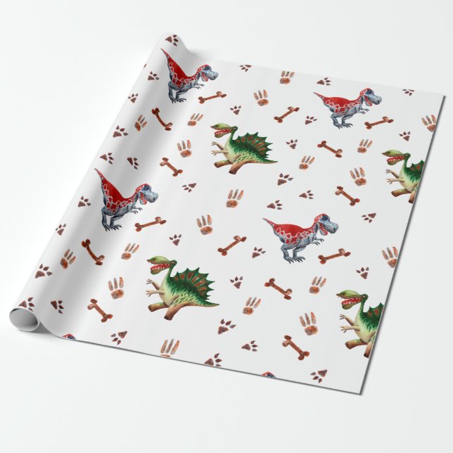 Tiny Tracks Watercolor Baby Dinosaur Wrapping Pape Wrapping Paper (Unrolled)