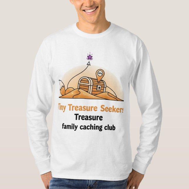 Tiny Treasure Seekers – Family Geocaching Treasure T-Shirt (Front)