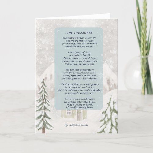 Tiny Treasures wintery snowflake scene with cabin Thank You Card