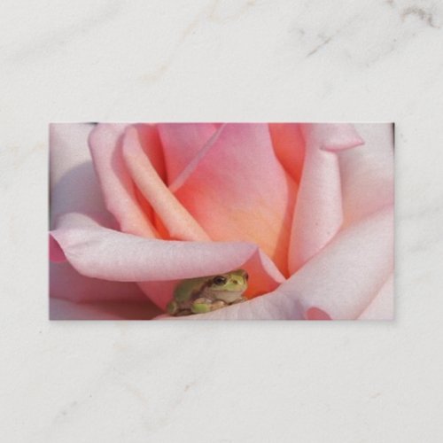 Tiny Tree Frog in Pink Rose Business Card