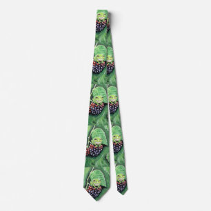 Tiny Tree Frog on a Blackberry Painting Neck Tie