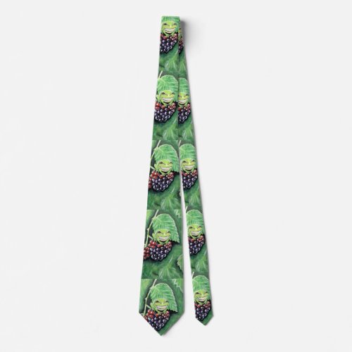 Tiny Tree Frog on a Blackberry Painting Neck Tie