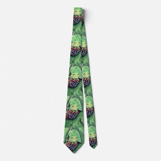 Tiny Tree Frog on a Blackberry Painting Neck Tie (Front)