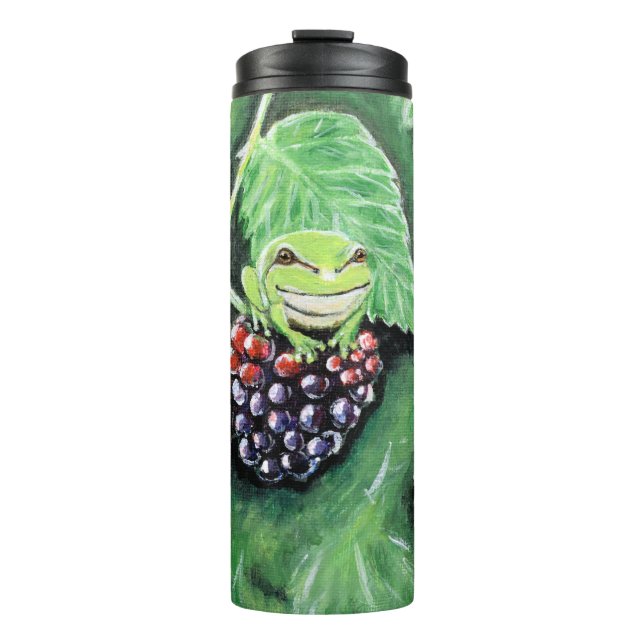 Tiny Tree Frog on a Blackberry Painting Thermal Tumbler (Front)