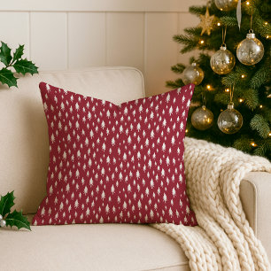 Tiny Trees Cranberry Red Holiday Throw Pillow