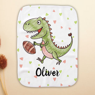 Tiny Trex Playing Football Personalized Baby Burp Cloth