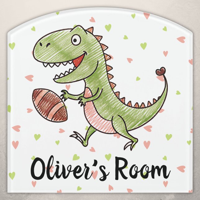 Tiny Trex Playing Football Personalized Door Sign (Creator Uploaded)
