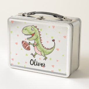 Tiny Trex Playing Football Personalized Metal Lunch Box