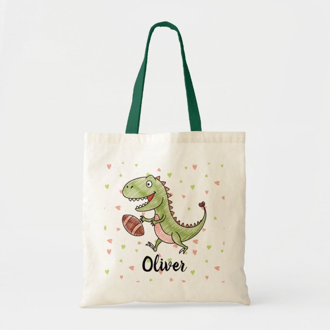 Tiny Trex Playing Football Personalized Tote Bag (Front)