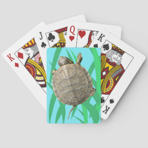 Tiny Turtle (Tortoise) on Green Grass Illustration Poker Cards