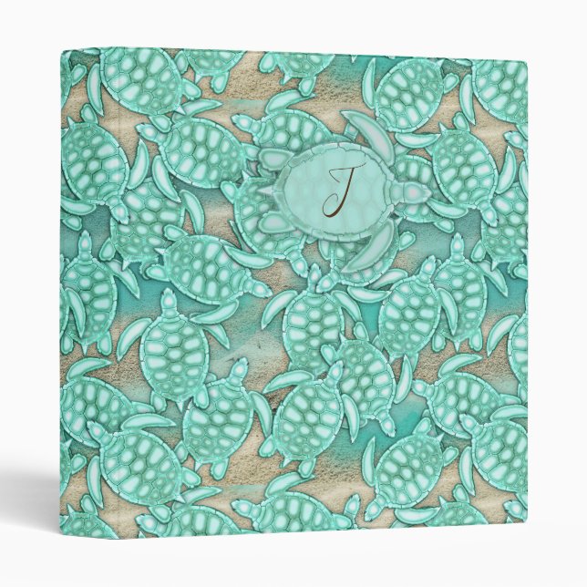 Tiny Turtles Sea and Sand Monogram ID696 3 Ring Binder (Front/Spine)