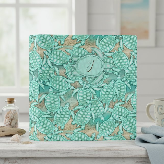 Tiny Turtles Sea and Sand Monogram ID696 3 Ring Binder (Creator Uploaded)