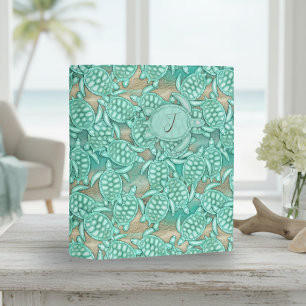 Tiny Turtles Sea and Sand Monogram ID696 Mini Binder