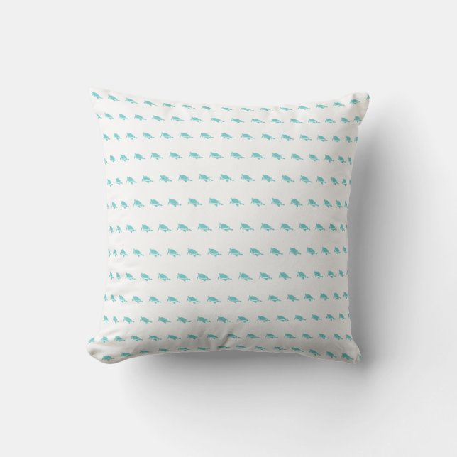 tiny  turtles teal /aqua on white  outdoor pillow (Front)