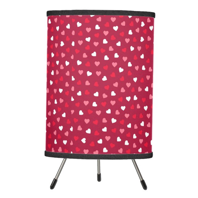 Tiny Valentine Hearts in Red White Pink Tripod Lamp (Front)