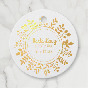 TINY VINES Circular Return Address Gold Foil Stamp Favor Tags