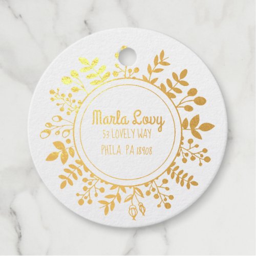 TINY VINES Circular Return Address Gold Foil Stamp Foil Favor Tags