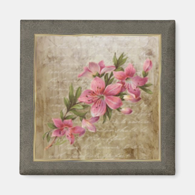 Tiny Vintage Floral Print Pink Magnet (Front)