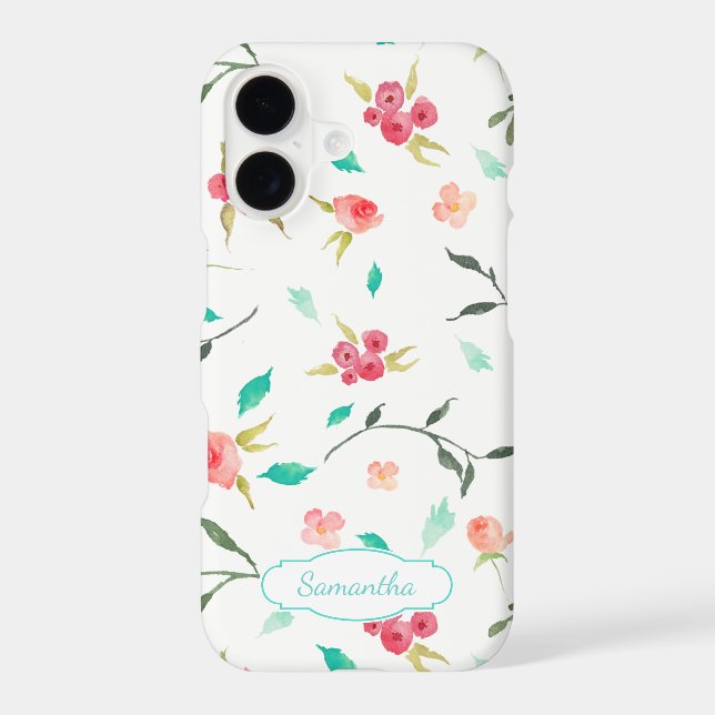 Tiny Watercolor Floral Pattern with Name Iphone Case (Back)