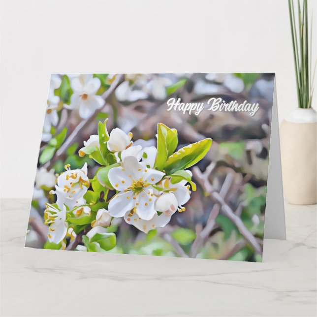 Tiny White Blossoms - Birthday Card (Front)