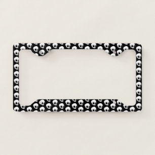 Tiny White Cartoon Skulls on dark emerald black License Plate Frame