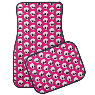 Tiny White Cartoon Skulls Pattern on Hot Pink Car Floor Mat