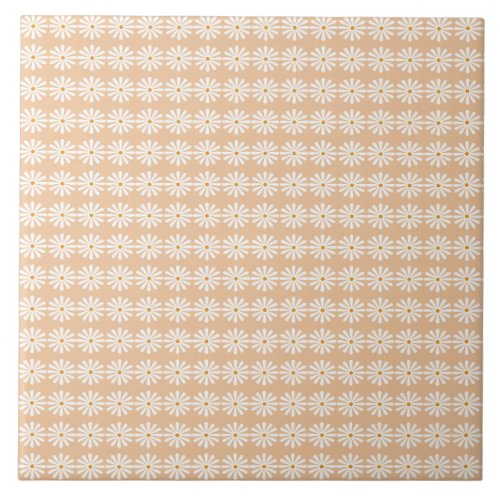 Tiny White daisies on peachy pink Ceramic Tile