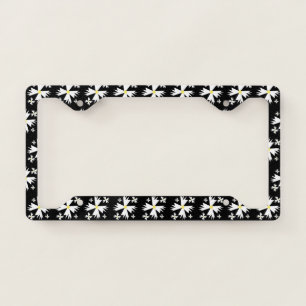Tiny White Flower Geometrical Black License Plate Frame