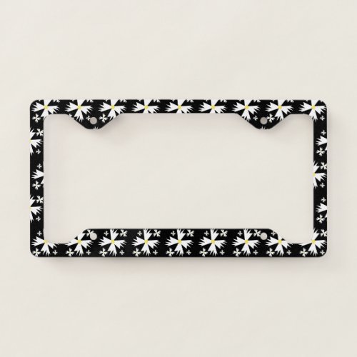 Tiny White Flower Geometrical Black License Plate Frame