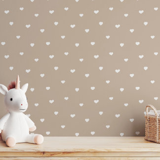 Tiny White Hearts Neutral Earthy Warm Gray Taupe Wallpaper