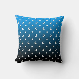 Tiny White Stars and Moons on Blue Throw Pillow